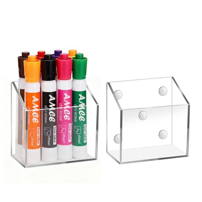 Ameceres Magnetic Pen Holder Classroom Organization Acrylic Marker Holder for Whiteboard Refrigerator Locker Accessories Pencil Dry Erase Marker Basket (1 Compartment * 2) - size: 1 Compartment * 2