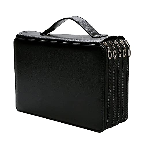 PU Pencil Case Slot Holds Portable Colored Pencil Case 250 Slots Colored Pencil Case Organizer with Zipper for Watercolor Pens or Markers, Pencil Case Organizer for Artist - color: Black, size: 250