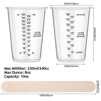 Yunsailing 300 Pieces 8 oz Plastic Measuring Cups With 300 Wooden Mixing Sticks, Disposable Measuring Cups for Epoxy Resin, Liquid, Paint, Cooking and Baking