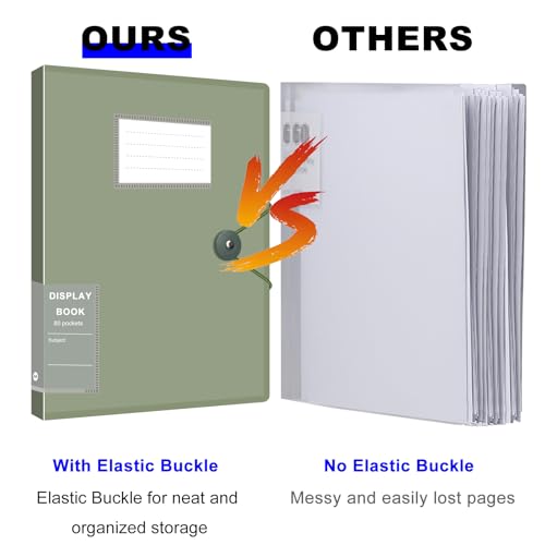 Art Binder, Folder with Plastic Sleeves for Office, 80-Pocket, Displays 160 Pages, 8.5x11, Green - color: Green