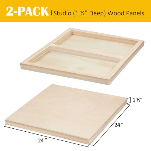 Falling in Art 2 Pack Unfinished Wooden Canvas Panels, 24x24 Gallery Birch Wood Panels Kit, 1 1/2" Deep Art Cradle Boards for Acrylic Painting, Pouring and Burning ﻿ - size: 24*24 2 Pack