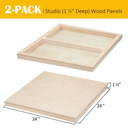 Falling in Art 2 Pack Unfinished Wooden Canvas Panels, 24x24 Gallery Birch Wood Panels Kit, 1 1/2" Deep Art Cradle Boards for Acrylic Painting, Pouring and Burning ﻿ - size: 24*24 2 Pack