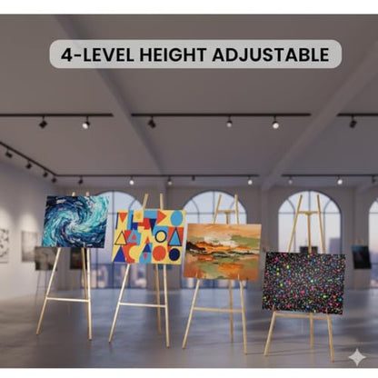 Gold Metal Easel Stand, Adjustable Floor Display Stand for Signs, Art, Mirrors, Posters, Foldable and Portable for Wedding, Home and Event Decor (Gold)