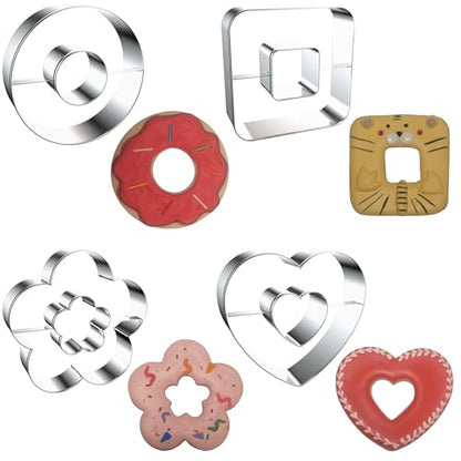 4-Piece Linzer Cookie Cutters Set - Stainless Steel Large Fondant Biscuit Molds for Birthday Party, Graduation, Christmas, and Holiday Baking DIY (Round, Square, Heart, Flower)