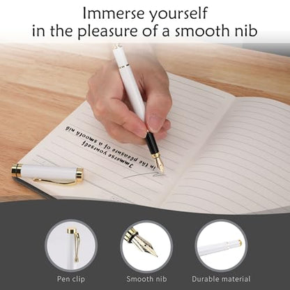 Tiankool Luxury Fountain Pen,Fine Nib, Exquisite Pen Gift Set for Men&Women-Includes 10 Ink Cartridges&Ink Converter- Nice Pens - White - color: White