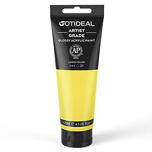 GOTIDEAL Acrylic Paint Lemon Yellow Tubes(120ml, 4.1 oz) Non Toxic Non Fading,Rich Pigments for Painters,Ideal for Canvas Wood Clay Fabric Ceramic Craft Supplies (Lemon Yellow) - color: Lemon Yellow, style: Regular