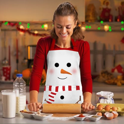 BOHARERS Cute Christmas Apron White Scarf Snowman Aprons for Kitchen Adjustable Waistband Christmas Gift - color: D-01 Pack Cute Snowman