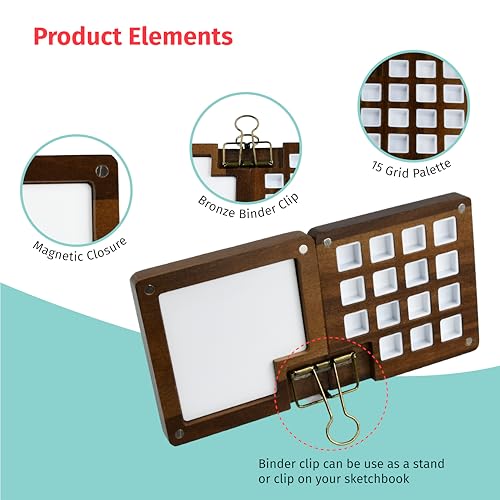 Personalized 15 Watercolor Mini Palette Travel Set - Pocket Wooden Palette w/ 15 Grids, Custom Engraving Option, Portable Painting Kit for Artists, Students Travel-Friendly Painting Set