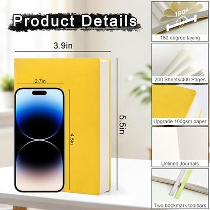 Thick Blank Journal Notebook 400 Pages , A6 Unlined Plain Sketchbook , 100gsm Thick Paper Hardcover Soft Leather Cover, No Lines Drawing Pad Memo Diary Writing Art Notepad ，3.9 × 5.5 (Lemon Yellow-400 Page) - color: Lemon Yellow-400 Page