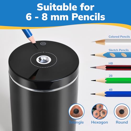 Electric Pencil Sharpener, Fully Automatic Pencil Sharpener with Auto in and Out, Rechargeable and Hands-Free for Standard 6-8mm Pencils, Perfect for Classroom (Black and Silver) - color: Black & Silver