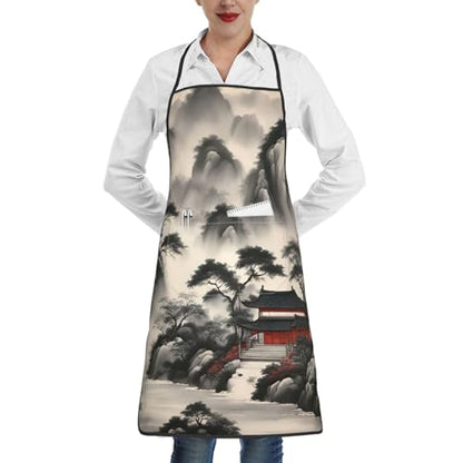 Waterproof Landscape Painting Apron with Pocket, Durable, Soft, Wrinkle-Free for Kitchen & Crafts & BBQ