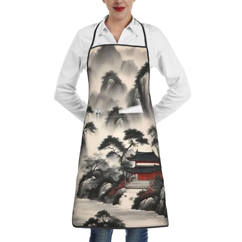Waterproof Landscape Painting Apron with Pocket, Durable, Soft, Wrinkle-Free for Kitchen & Crafts & BBQ