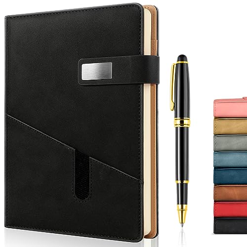A5 Lined Leather Journal with Pen, 240 Pages Refillable Hardcover Notebook with Pocket and Magnetic Buckle, 80gsm Thick Daily Diary for Men and Women, Great Gift for Business Travel Personal - Black - color: Black, size: A5 Lined Paper