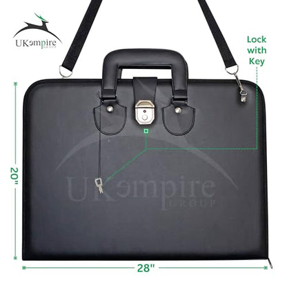 Premium Art Portfolio Leather Bag 20 x 28 (inches) with Lock and Key, Executive Briefcase Style Carrying Case with Handle & Shoulder Strap, Artwork Storage for Posters, Canvas, and Art Materials