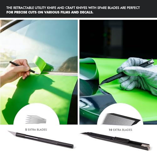 FOSHIO Vinyl Wrap Tool Kit - Professional PPF, Window Tint & Car Wrap Tools Set, Includes Bulldozer/Mini/Corner/Felt Squeegees, Scrubber, Tint Brush, Craft Knives, Plastic Blades for Car Wrapping