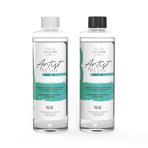 Counter Culture DIY Clear Artist Resin, 32 oz Kit, Art Epoxy Supplies for Metallic Stains Acrylic 100% Solids Easy Coat No VOCs Scratch UV Heat Resistant to 500 Degrees - size: 32 oz kit