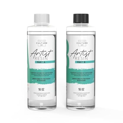 Counter Culture DIY Clear Artist Resin, 32 oz Kit, Art Epoxy Supplies for Metallic Stains Acrylic 100% Solids Easy Coat No VOCs Scratch UV Heat Resistant to 500 Degrees - size: 32 oz kit