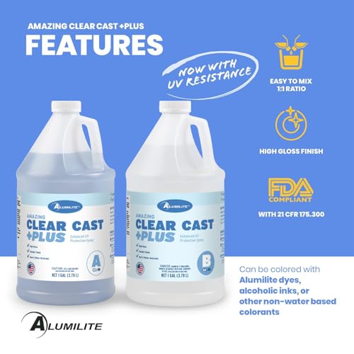 Alumilite Amazing Clear Cast Plus (2 Gal) Food Safe High-Gloss Epoxy Resin with UV Resistance, Perfect for Countertops, Coatings, Castings, Jewelry, Art, & DIY Projects Compatible with Dyes & Inks - size: 2 Gal