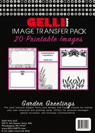 Gelli Arts Image Transfer Printables Pack – Collage Art & Texture Sheets for Gel Printing, Mixed Media, Scrapbooking, Card Making & DIY Crafts – 20 Printable 8x10 Images – Garden Greetings - color: Multi-colored