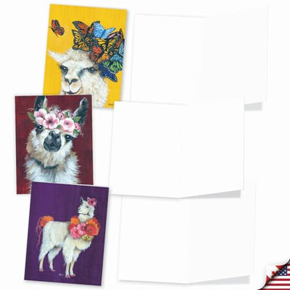 The Best Card Company Assorted Blank Greeting Card Box Set - Incl. 20 Cards + Envelopes - 10 Unique Designs - refined for Thank Yous, Invitations, More - Personality Llamas AM7036OCB-B2x10-NB - style: Personality Llamas