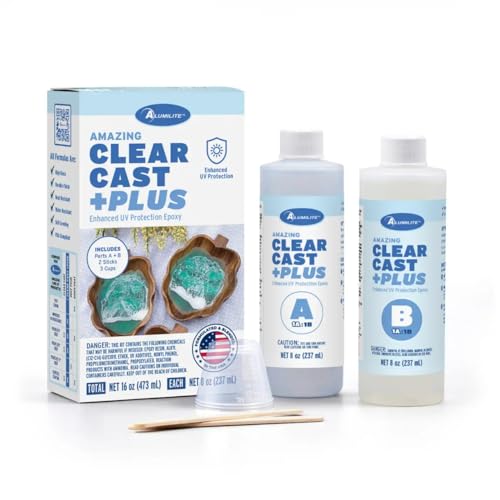 Alumilite Amazing Clear Cast Plus Epoxy Resin Kit for Making and Molding, UV, Plastic Coating, Casting for Countertops, Cups, Tumblers, High-Gloss, Glass Finish - 16 oz (8 oz Part A + 8 oz Part B) - size: 16 fl. oz.