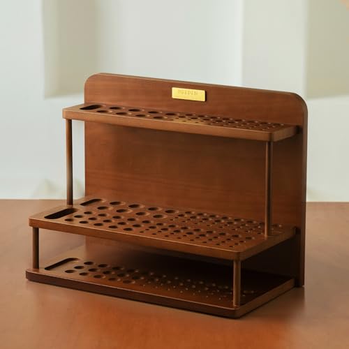 MEEDEN PRO Paint Brush Holder - 2 Tier Wooden Paint Brush Organizer - Large Capacity Art Supply Storage for Desk, Crafts - size: 2 Tier