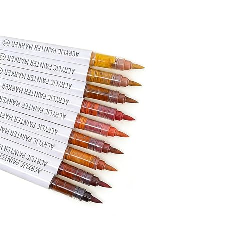 Acrylic Paint Markers, 9 Colors Acrylic Paint Pens Water Based and Soft Brush Tip for Wood Glass Eggs Rock Painting Canvas Stone Fabric DIY Crafts Art Supplies (Skin Tone 2.0) - color: Skin Tone 2.0