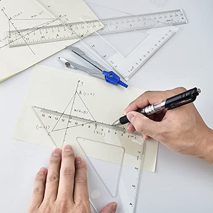 Coopay 12 Inch Math Geometry Tool Plastic Ruler Square Set Includes Straight Ruler, Triangles, Protractor, Compass, Pencil Lead, Pencil Sharpener for Student School Home Office Supplies - size: Math Geometry Tool