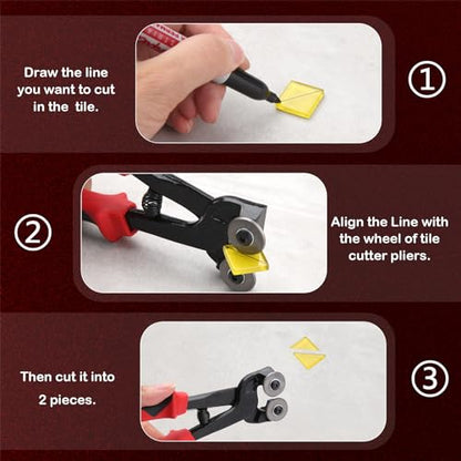 2Pcs Heavy Duty Wheeled Glass Mosaic Nipper and Ceramic Tile Nipper with Comfortable TPR Handle, Glass Tile Nippers Set for Quickly Cutting Ceramic Stained Glass Mosaic Tile