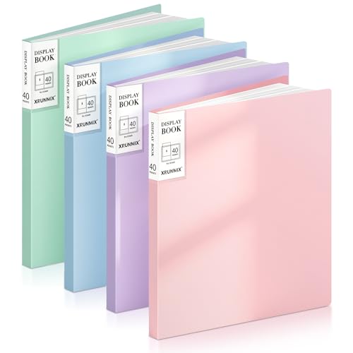 XRUNMIX Art Portfolio 8.5X 11 Inch, 40 Pockets (80 Pages Capacity) Letter Size Display Book with Clear Sheet Protectors, Presentation Folder for Artwork/Documents/Photos - color: Pastel 4 Colors