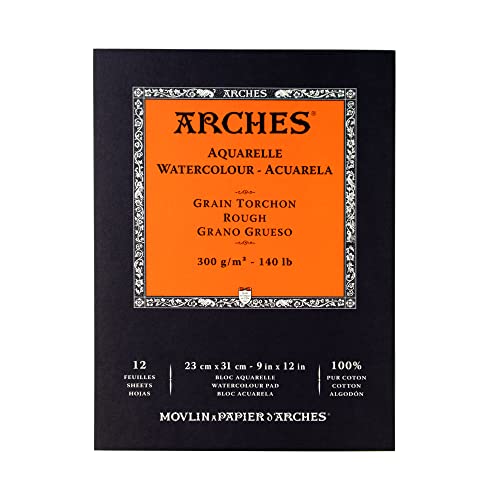 Arches Watercolor Paper 140 lb. Rough 12 Sheet Pad 9x12" - size: 9"x12", style: Rough
