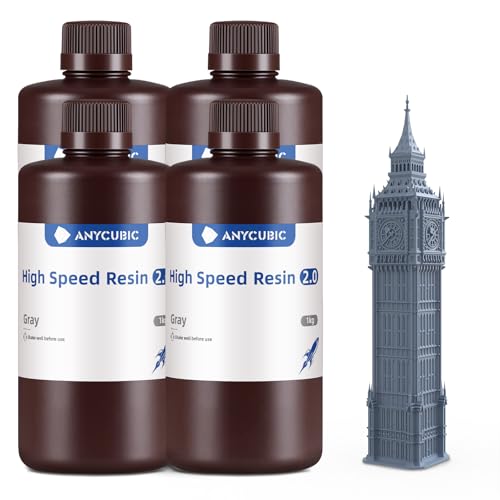 ANYCUBIC High Speed 3D Printer Resin 2.0, Print Up to 3X Faster, Particularly Apply for Large-Size 3D Printing Models, Low Odor (High Speed Grey, 4kg) - color: High Speed Grey, size: 4kg