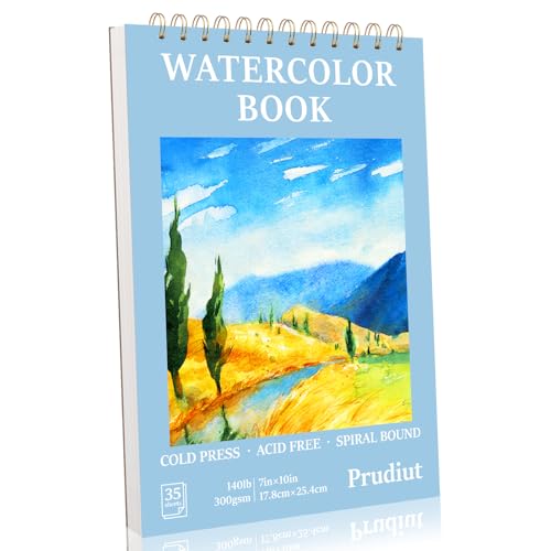 35 Sheets Watercolor Paper Pad 7x10 Inch, 140 lb/300 GSM Cold Press Water Color Paper Spiral Bound Watercolor Sketchbook for Art Painting, Journal, Drawing, Mixed Media - size: 7x10 Inch