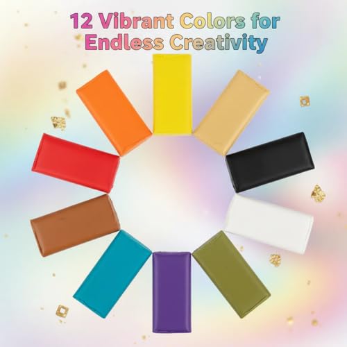 Polymer Clay Starter Kit, 12 Colors Oven Bake Modeling Clay with Sculpting Tools and Accessories,Non-Sticky DIY Earring Making Kit for Adults, Craft Gift for Bracelet Jewelry (Stylish)