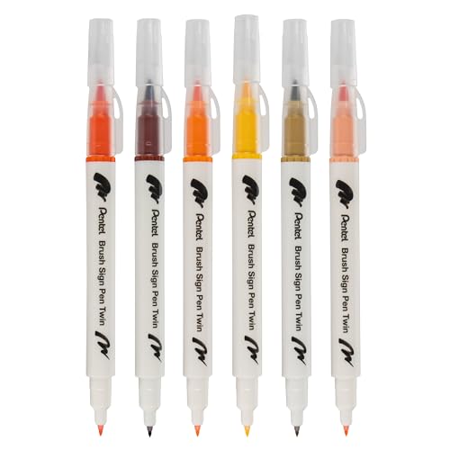Pentel Arts Sign Pen Twin Brush, Pack of 6 Pens, Yellow Hues (SESW30CPC6-5)