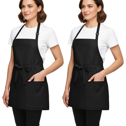 BOHARERS Kitchen Cooking Apron Unisex Adjustable chef apron with 3 pockets,2 Pack Black - color: A-02 Pack Black