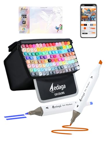 120 Colors Alcohol Markers with Free APP Dual Tip Art Coloring Markers Set | Kickstand Case | Chisel and Fine Tip | Alcohol-Based | Drawing Markers for Adults Artists | Illustration Sketching Painting - color: 120 Colors