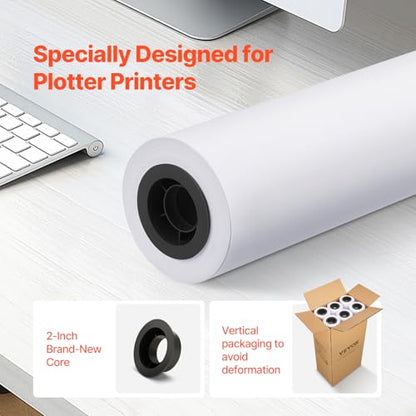 VEVOR 24 in x 150 ft Plotter Paper, 6 Rolls, 20 LB Bond, Architectural D/E, 2496 Sheets, White, Uncoated, Biodegradable, 94% Opacity, Ideal for CAD, Engineering, GIS Maps & Architectural Designs - size: 24 in x 150 ft, style: 6 Rolls