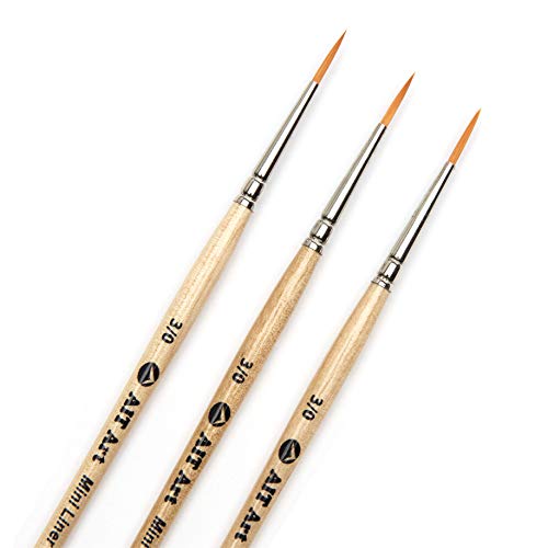 AIT Art Mini Liner Detail Paint Brushes, Size 3/0, Pack of 3, Handmade in USA for Trusted Performance Painting Small Details with Oil, Acrylic, and Watercolors - size: 3/0