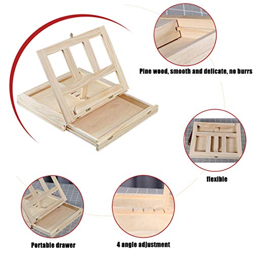 Wooden Easel Portable Tabletop Artist Easel with Storage Box Adjustable Angle Easel for Painting Drawing and Displaying Artwork