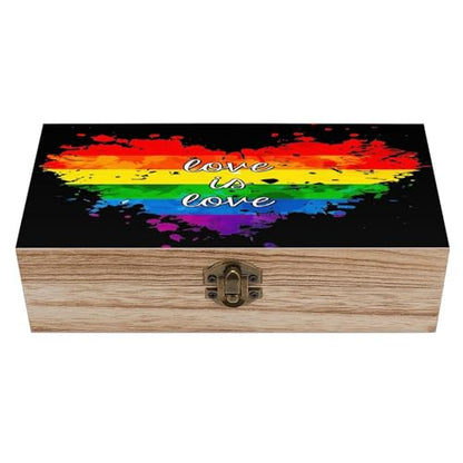Rainbow Pride Love Is Love Jewelry Box Wooden Rustic Multi-Purpose Organizer with Front Clasp for Jewelry, Crafts, Accessories & Small Items - color: style-4