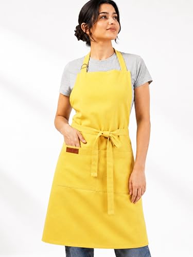 100% Cotton Kitchen Apron with 2 Pockets – Adjustable Chef Apron for Cooking Baking BBQ – Unisex Apron - color: Lemon, size: Standard