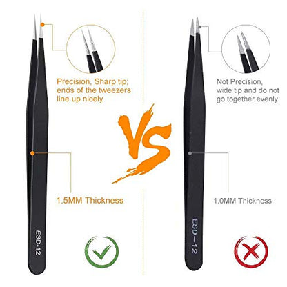 6PCS Precision Tweezers Set, Upgraded Anti-Static Stainless Steel Curved of Tweezers, for Electronics, Laboratory Work, Jewelry-Making, Craft, Soldering, etc, by kaverme. - style: 6pcs