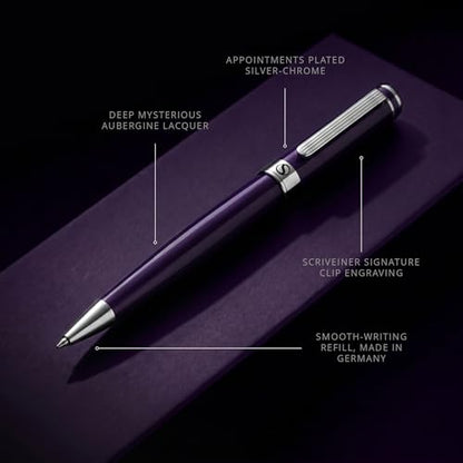 Scriveiner Aubergine Lacquer Ballpoint Pen - Stunning Luxury Pen, Schmidt Black Refill, Best Gift Set for Men & Women, Professional Executive Office, Nice Fancy Designer Pens - color: 9. Aubergine