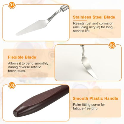 HARFINGTON 2pcs Palette Knife Painting Tool 2.2 x 0.59 Stainless Steel Art Spatula Pallet Knives Scrapers Tools with Beech Wood Handle for Acrylic Oil Canvas Mixing Spreading, Red/Silver - size: 2.2" x 0.59"