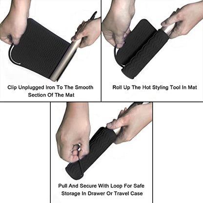 9" X 6" Silicone Heat Resistant Travel Mat, Anti-Heat Pad for Hair Straighteners, Curling Irons, Flat Irons and Other Hair Styling Tools - Black - color: Black