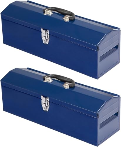 Portable Metal Tool Box, Steel Tool Storage Box with Handle, Hip Roof Style Tool Chest with Metal Latch Closure for Workshop, Garage, Home, 19"L x 6"W x 6.5"H, Blue, 2-Pack - color: Blue, size: 19"x2