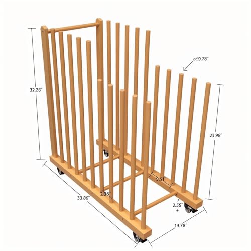 Art Storage Rack,Wood Art Drying Storage Stand with Hand&Caster Wheels , Art Canvas Storage for Art Studios,Drawing Board,Printed Matter,Gallery,Artworks
