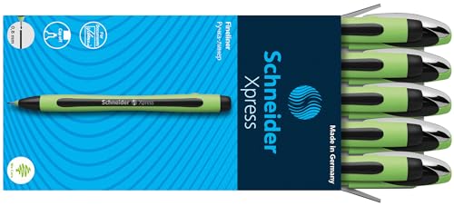 Schneider Xpress Premium Fineliner, 0.8 mm Porous Point, Light Green Barrel, Black Ink, Box of 10 Pens (190001) - color: Black