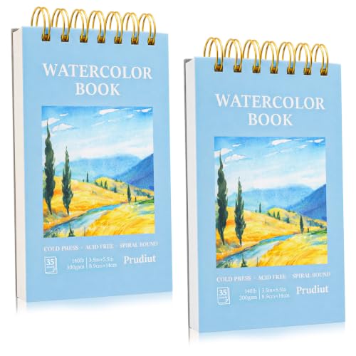 35 Sheets Watercolor Paper Pad 3.5x5.5 Inch, 140 lb/300 GSM Cold Press Water Color Paper Spiral Bound Watercolor Sketchbook for Art Painting Drawing Mixed Media Gifts for Artists Beginners(2 Pack) - size: 2 Pack/3.5x5.5 Inch